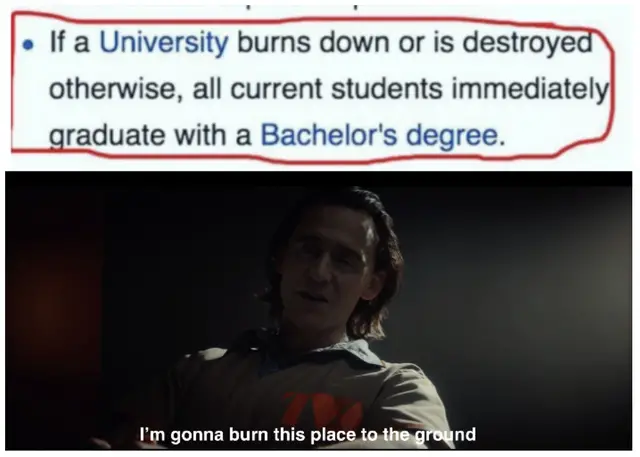 Burn college to get degree instantly meme