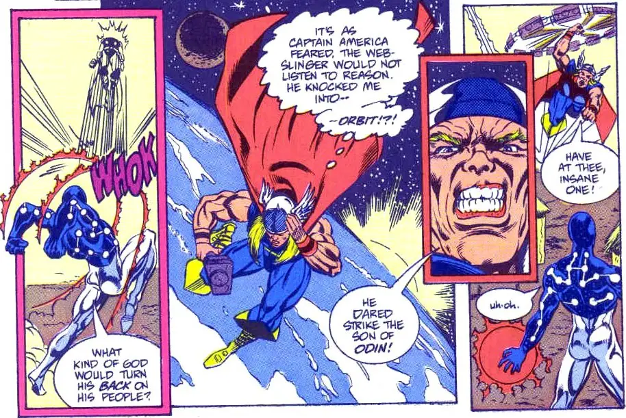 spidey punches thor into space