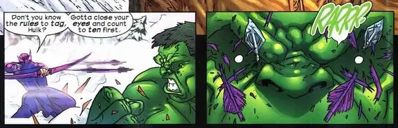 hawkeye's arrow fails to penetrate hulk's eyeballs